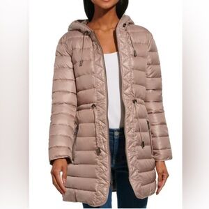 Kenneth Cole Taupe Hooded Puffer Coat
